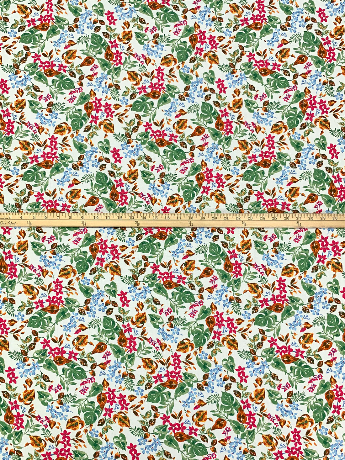White/Palm Leaf/Pale Cerulean/Multi 100% Rayon Floral Print Challis 55W