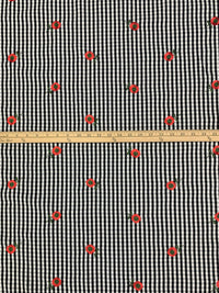 Black/White/Vermilion/Fern 100% Polyester Embroidered Poppy Over Gingham Shirting 56W