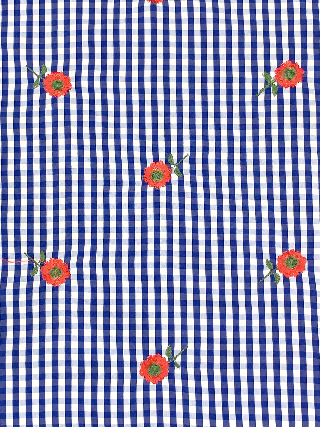 Cobalt/White/Vermilion/Fern 100% Polyester Embroidered Poppy Over Gingham Shirting 56W
