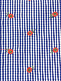 Cobalt/White/Vermilion/Fern 100% Polyester Embroidered Poppy Over Gingham Shirting 56W