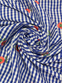 Cobalt/White/Vermilion/Fern 100% Polyester Embroidered Poppy Over Gingham Shirting 56W