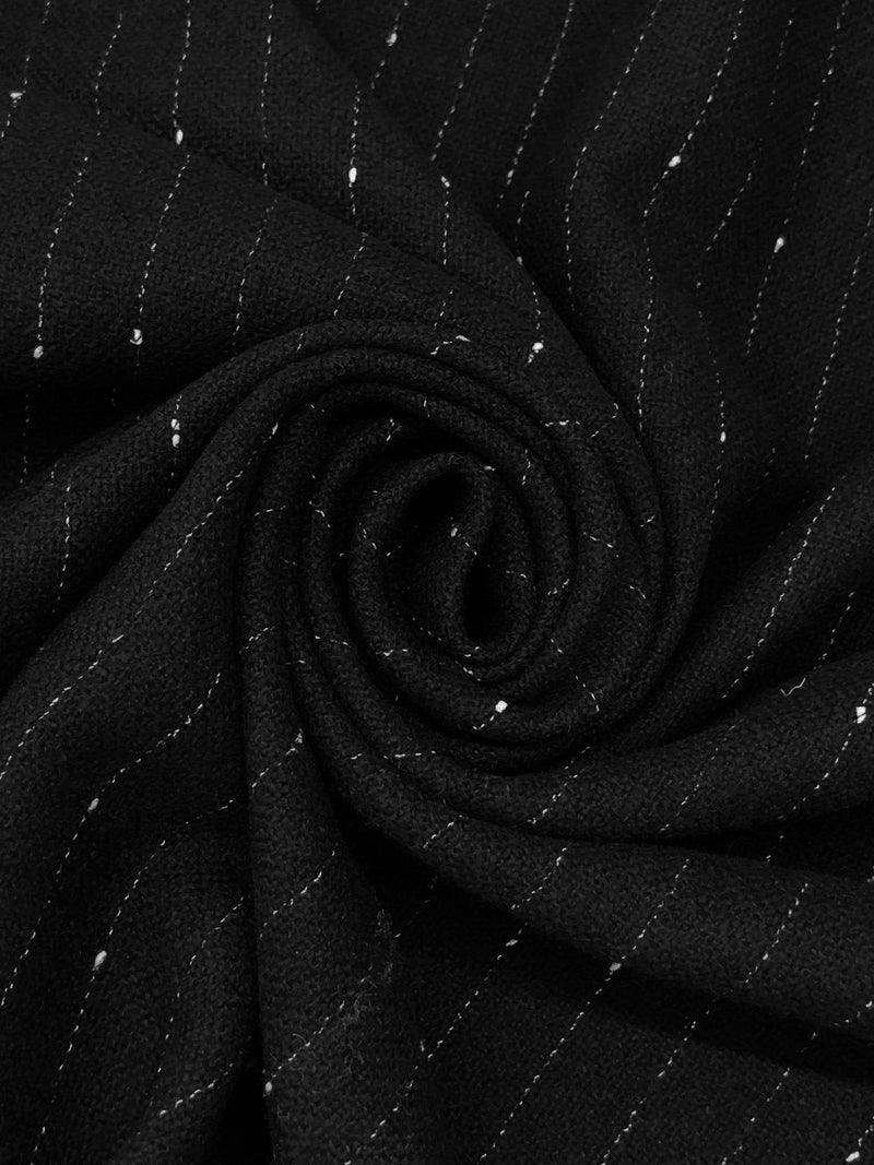 Black/White Wool/Polyester Vertical Flecked Stripe Heavy Suiting/Light Coating - NY Designer - 60W