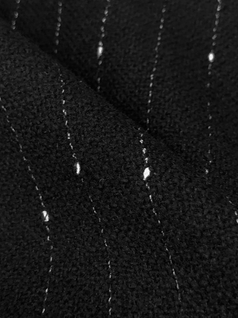 Black/White Wool/Polyester Vertical Flecked Stripe Heavy Suiting/Light Coating - NY Designer - 60W