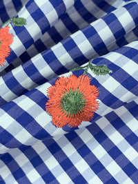 Cobalt/White/Vermilion/Fern 100% Polyester Embroidered Poppy Over Gingham Shirting 56W