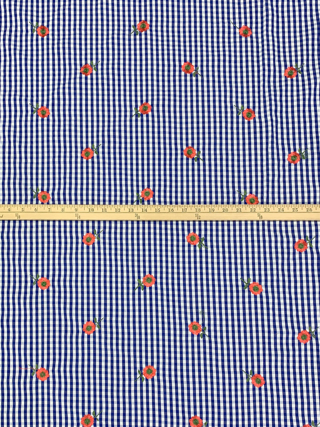Cobalt/White/Vermilion/Fern 100% Polyester Embroidered Poppy Over Gingham Shirting 56W