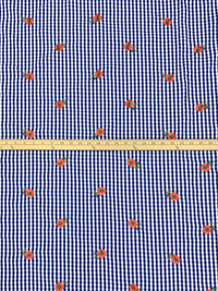 Cobalt/White/Vermilion/Fern 100% Polyester Embroidered Poppy Over Gingham Shirting 56W