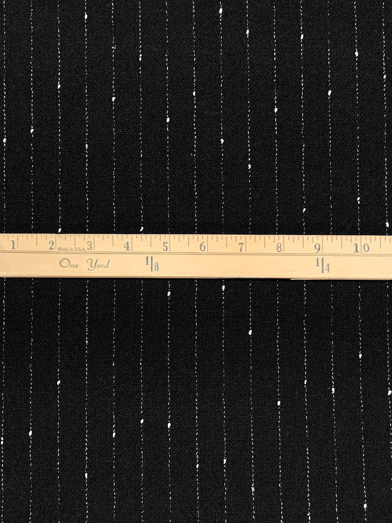 Black/White Wool/Polyester Vertical Flecked Stripe Heavy Suiting/Light Coating - NY Designer - 60W