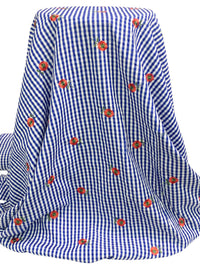 Cobalt/White/Vermilion/Fern 100% Polyester Embroidered Poppy Over Gingham Shirting 56W