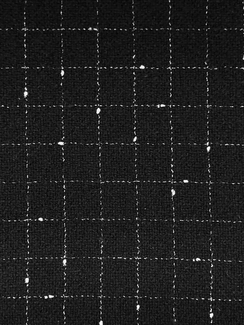 Black/White Wool/Polyester Flecked Windowpane Plaid Heavy Suiting/Light Coating - NY Designer - 60W