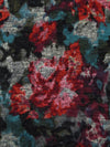 Dark Scarlet/Teal Blue/Iron/Multi Polyester/Lycra Abstract Floral Print Hacci Sweater Knit 54W