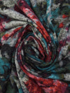 Dark Scarlet/Teal Blue/Iron/Multi Polyester/Lycra Abstract Floral Print Hacci Sweater Knit 54W