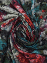 Dark Scarlet/Teal Blue/Iron/Multi Polyester/Lycra Abstract Floral Print Hacci Sweater Knit 54W