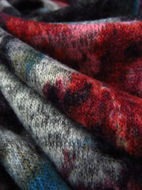Dark Scarlet/Teal Blue/Iron/Multi Polyester/Lycra Abstract Floral Print Hacci Sweater Knit 54W