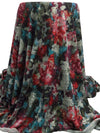 Dark Scarlet/Teal Blue/Iron/Multi Polyester/Lycra Abstract Floral Print Hacci Sweater Knit 54W