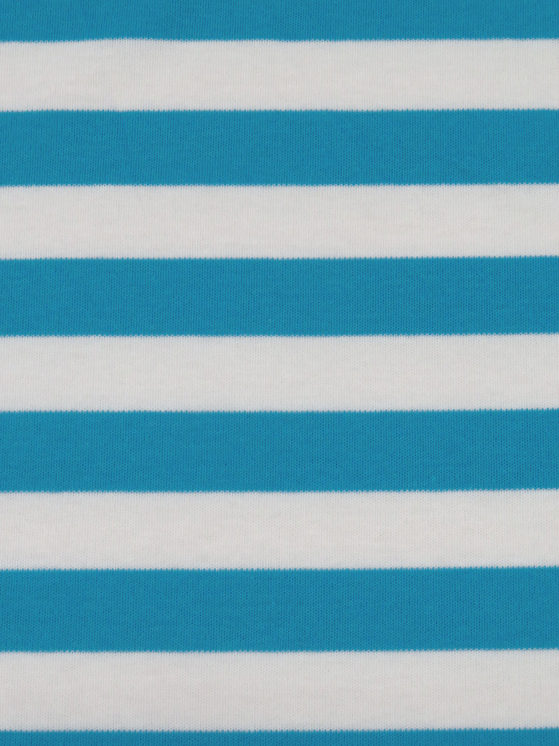 Bondi Blue/White Cotton/Lycra Horizontal Stripe Weave Interlock Knit 64W