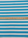 Bondi Blue/White Cotton/Lycra Horizontal Stripe Weave Interlock Knit 64W