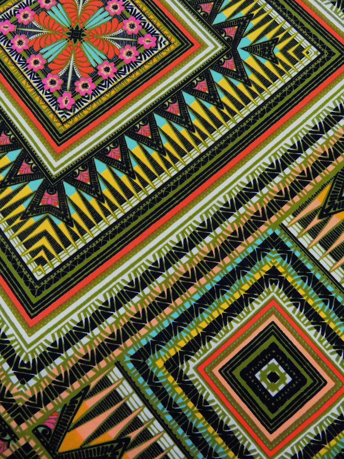 Olive/Turquoise Surf/Black/Multi Polyester/Lycra Abstract Geometric Print ITY Knit 56W