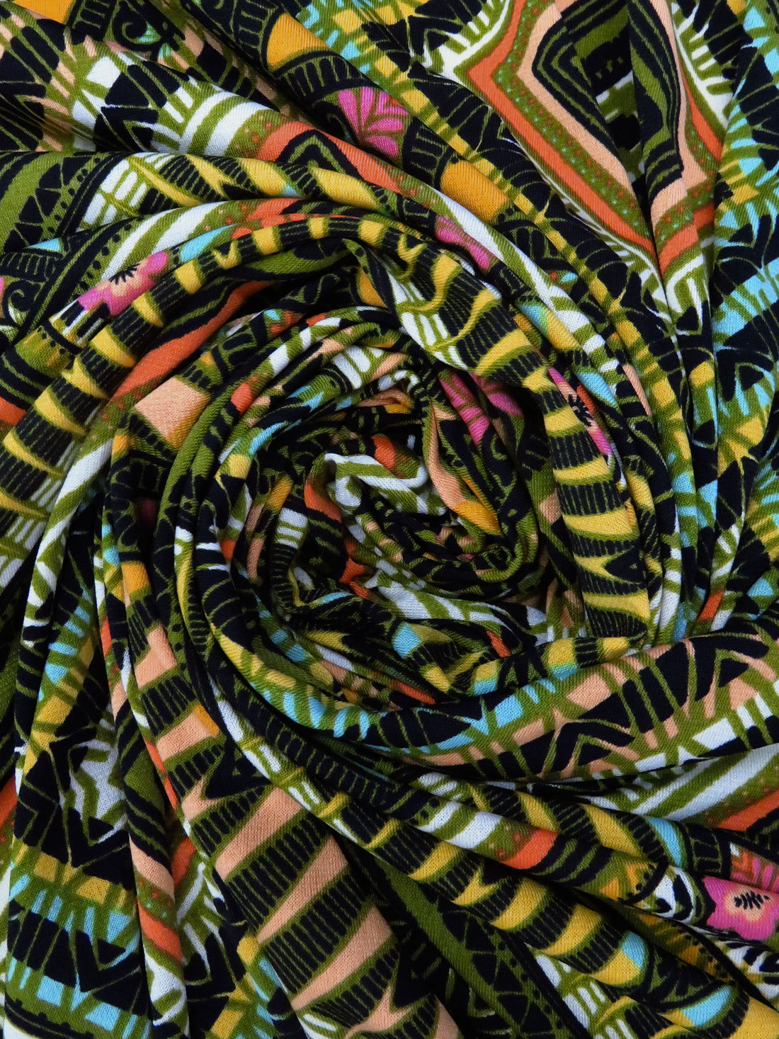 Olive/Turquoise Surf/Black/Multi Polyester/Lycra Abstract Geometric Print ITY Knit 56W