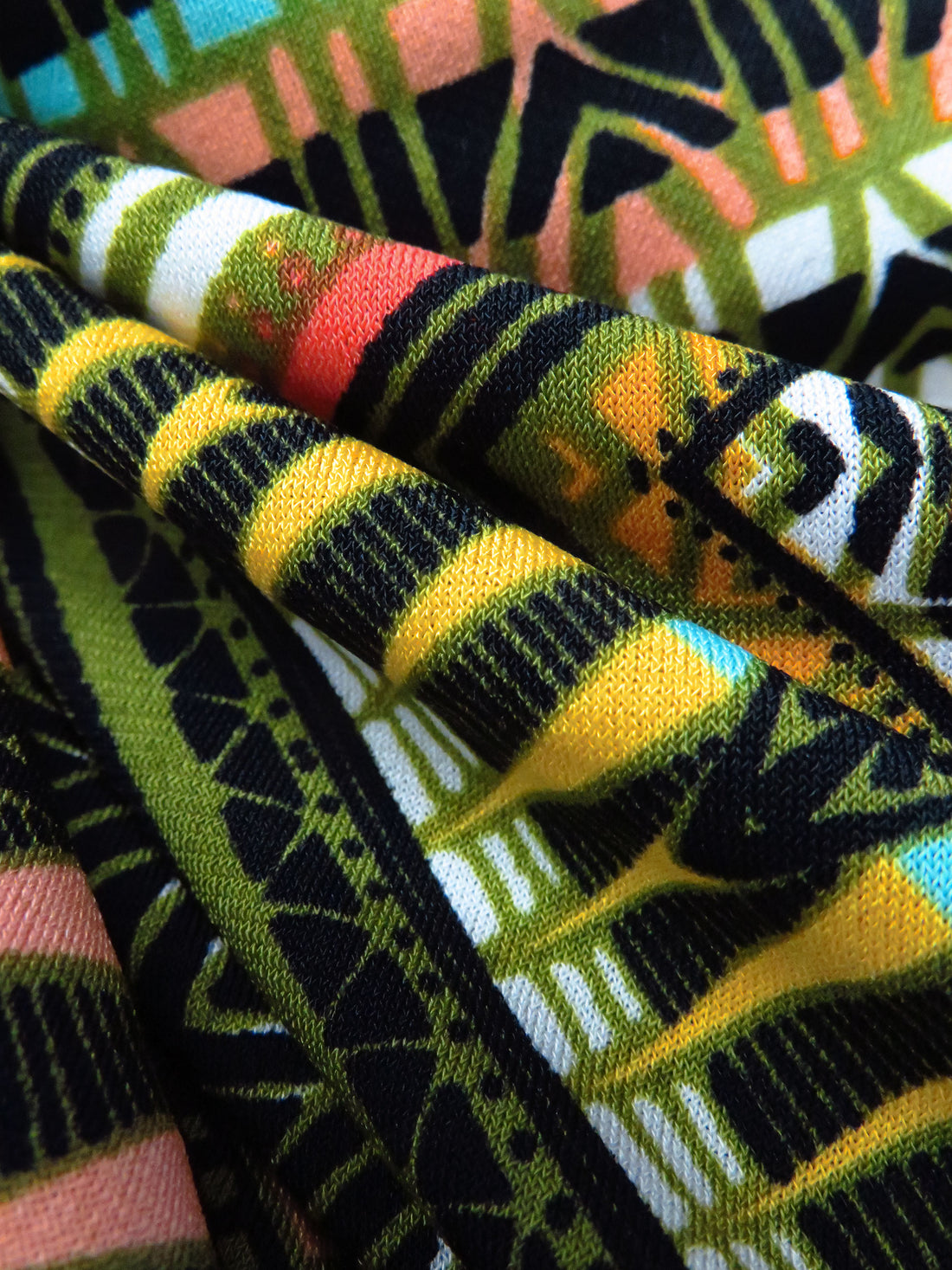 Olive/Turquoise Surf/Black/Multi Polyester/Lycra Abstract Geometric Print ITY Knit 56W