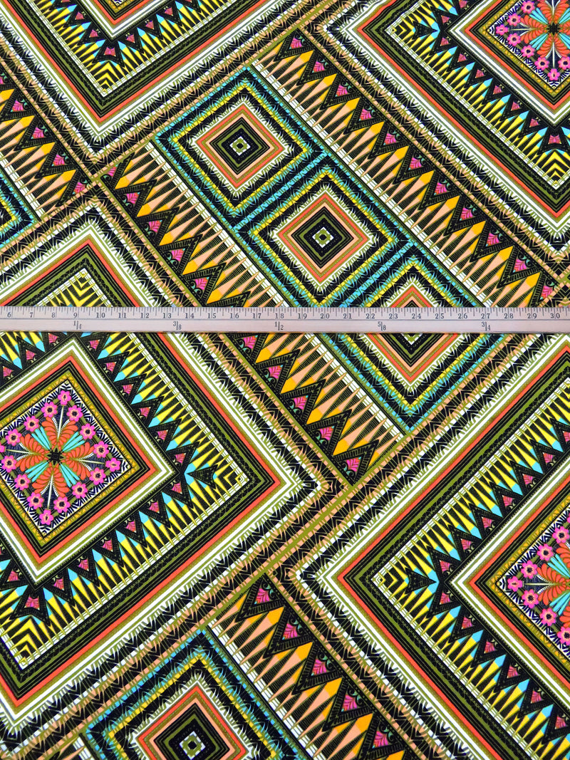 Olive/Turquoise Surf/Black/Multi Polyester/Lycra Abstract Geometric Print ITY Knit 56W