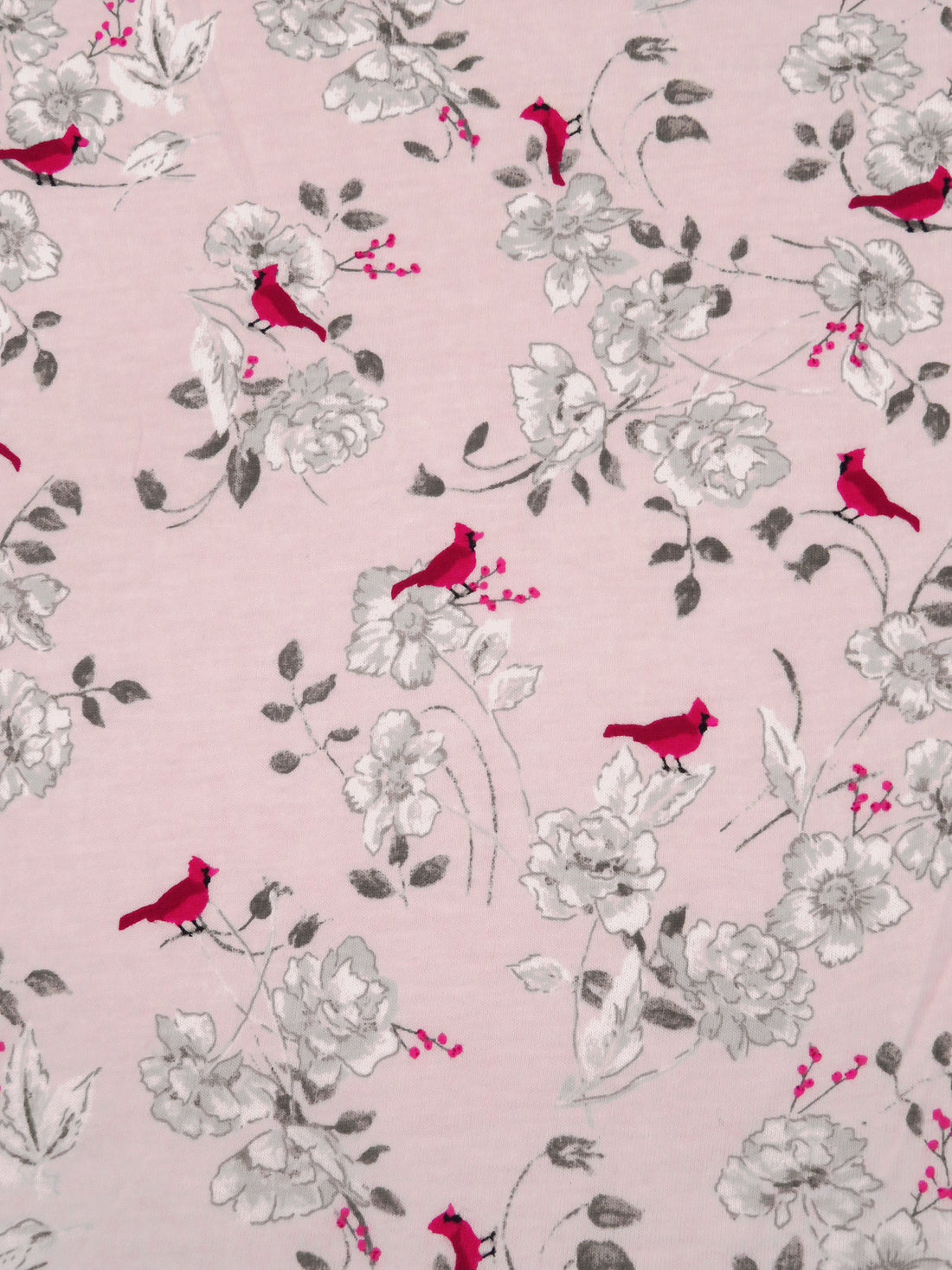 Light Pink/French Wine/Pale Gray/Multi 100% Cotton Flower and Cardinal Print Jersey Knit 62W