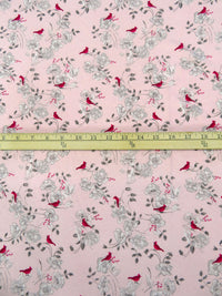 Light Pink/French Wine/Pale Gray/Multi 100% Cotton Flower and Cardinal Print Jersey Knit 62W
