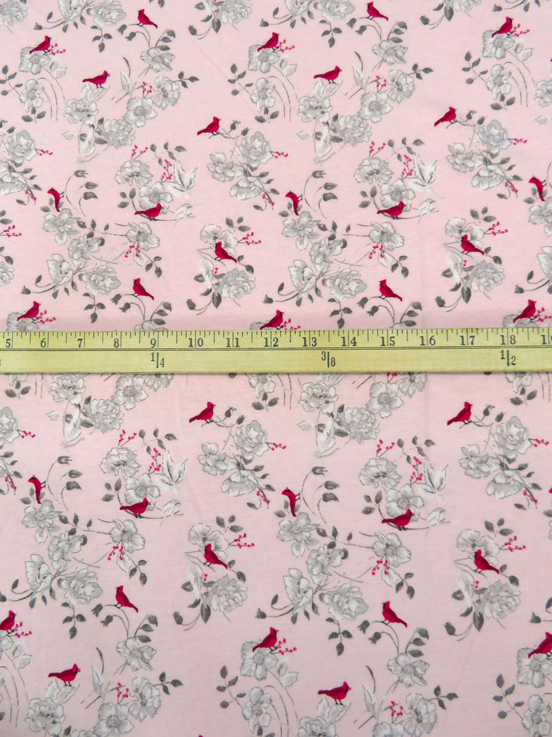 Light Pink/French Wine/Pale Gray/Multi 100% Cotton Flower and Cardinal Print Jersey Knit 62W