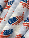 Light Steel Blue/Red/Pale Gray Polyester/Rayon/Lycra U.S.A. Country Flag Print French Terry Knit 56W