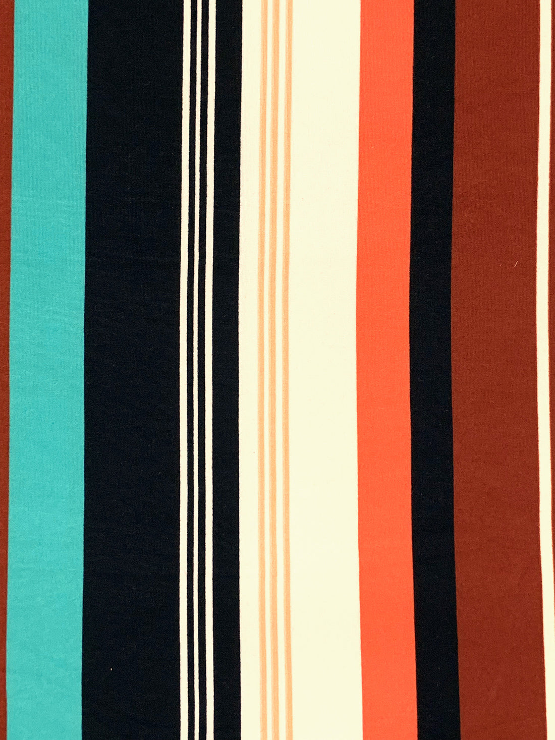 Russet/Candied Yam/Off-White/Soft Teal Polyester/Lycra Vertical Stripe Print Double Brushed Knit 58W