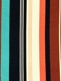 Russet/Candied Yam/Off-White/Soft Teal Polyester/Lycra Vertical Stripe Print Double Brushed Knit 58W