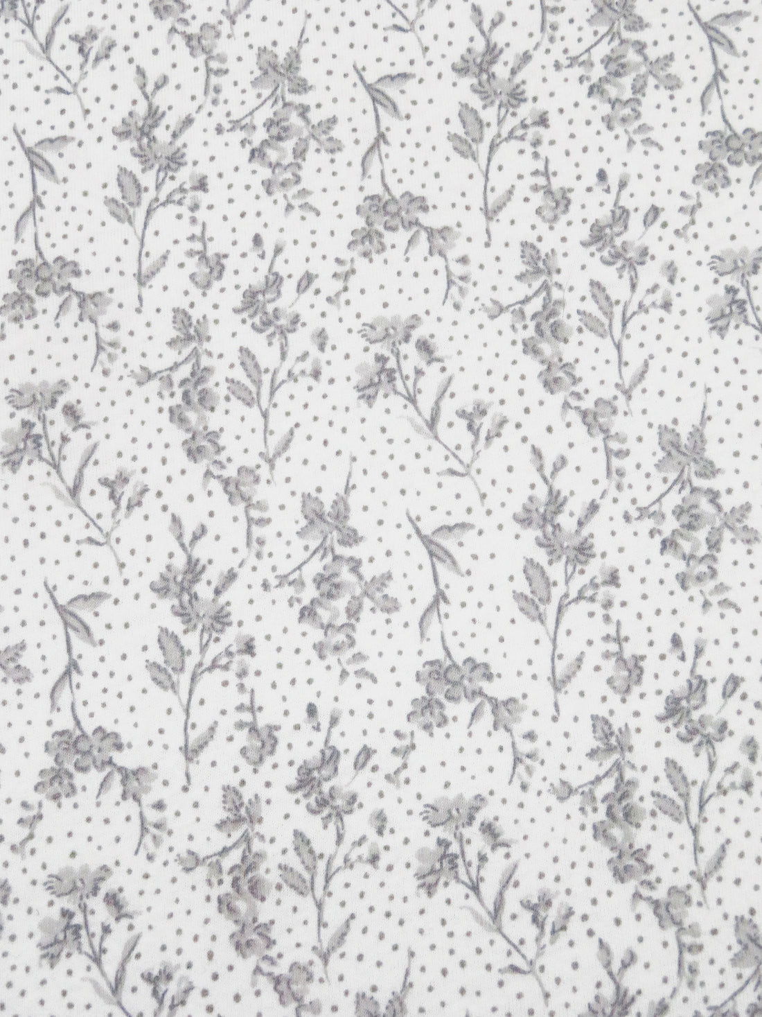 White/Light Gray/Gray 100% Cotton Floral Stem Print Jersey Knit 60W
