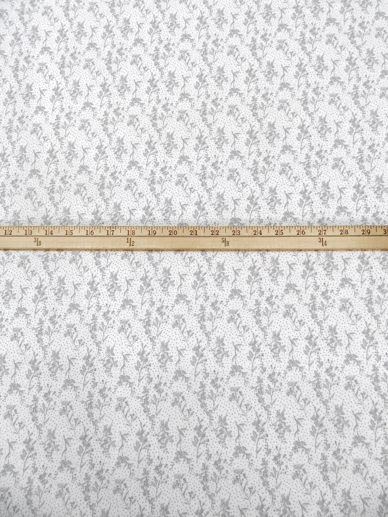 White/Light Gray/Gray 100% Cotton Floral Stem Print Jersey Knit 60W