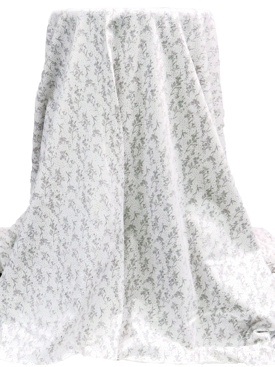 White/Light Gray/Gray 100% Cotton Floral Stem Print Jersey Knit 60W