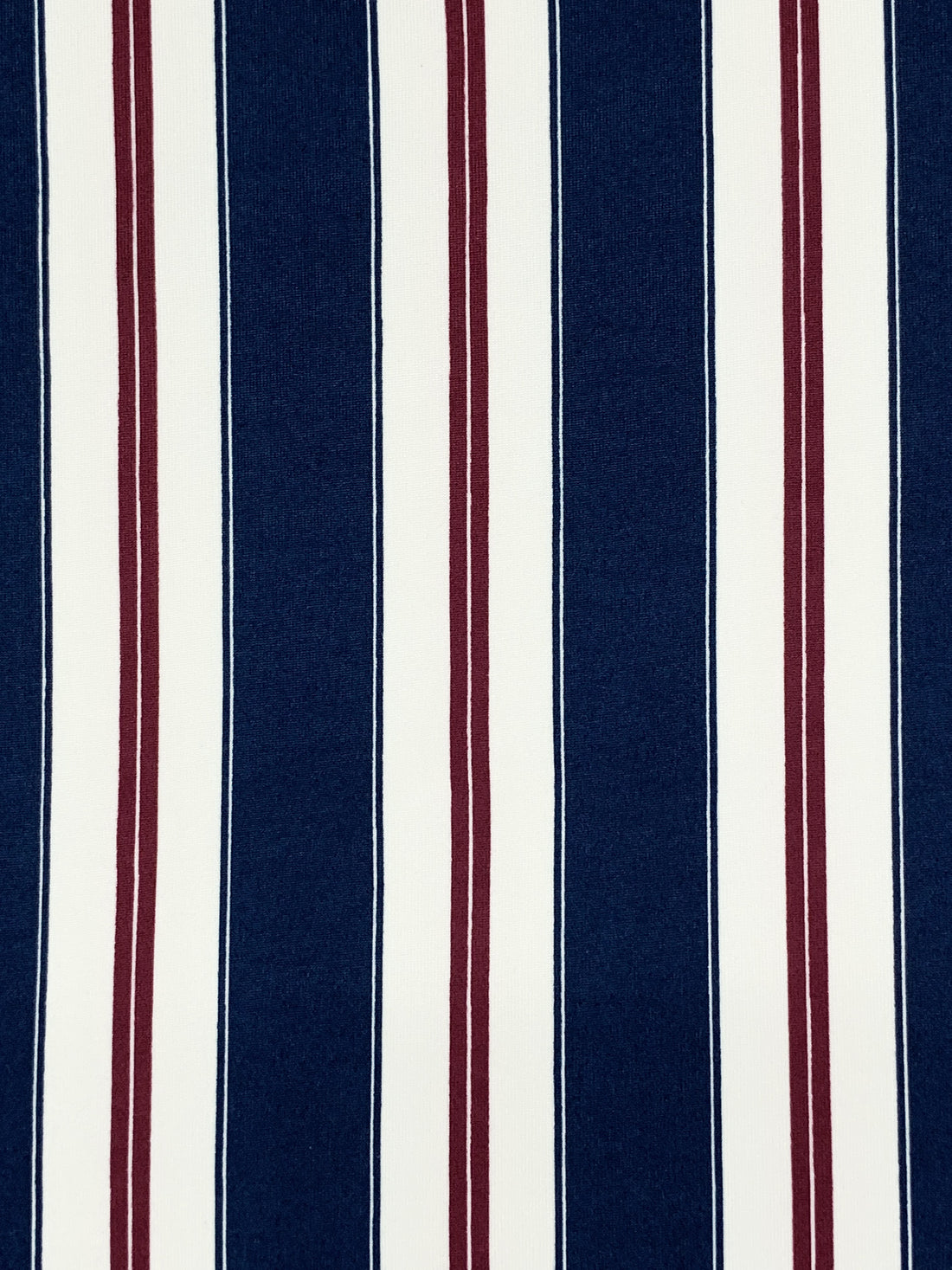 Navy/Burgundy/White Polyester/Lycra Vertical Stripe Print Double Brushed Knit 58W