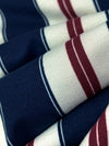 Navy/Burgundy/White Polyester/Lycra Vertical Stripe Print Double Brushed Knit 58W