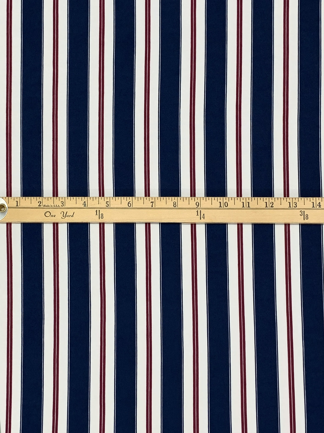 Navy/Burgundy/White Polyester/Lycra Vertical Stripe Print Double Brushed Knit 58W