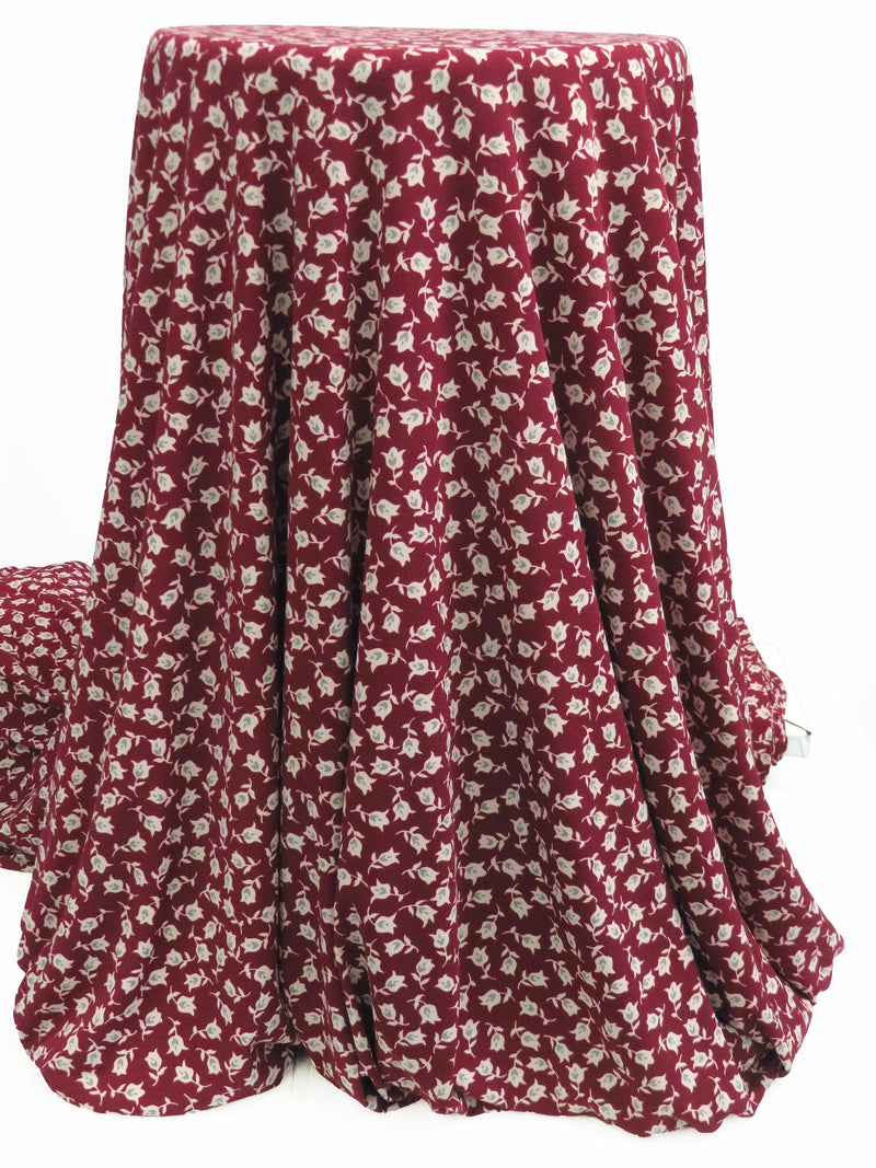 Burgundy/Bone/Aluminum Gray Polyester/Lycra Floral Print ITY Knit 56W