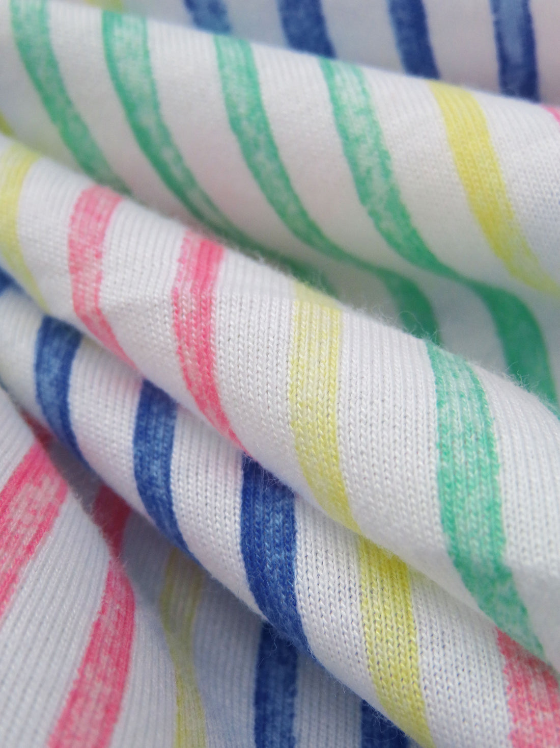 White/True Blue/Mountain Meadow/Multi 100% Cotton Vertical Stripe Print Jersey Knit 66W