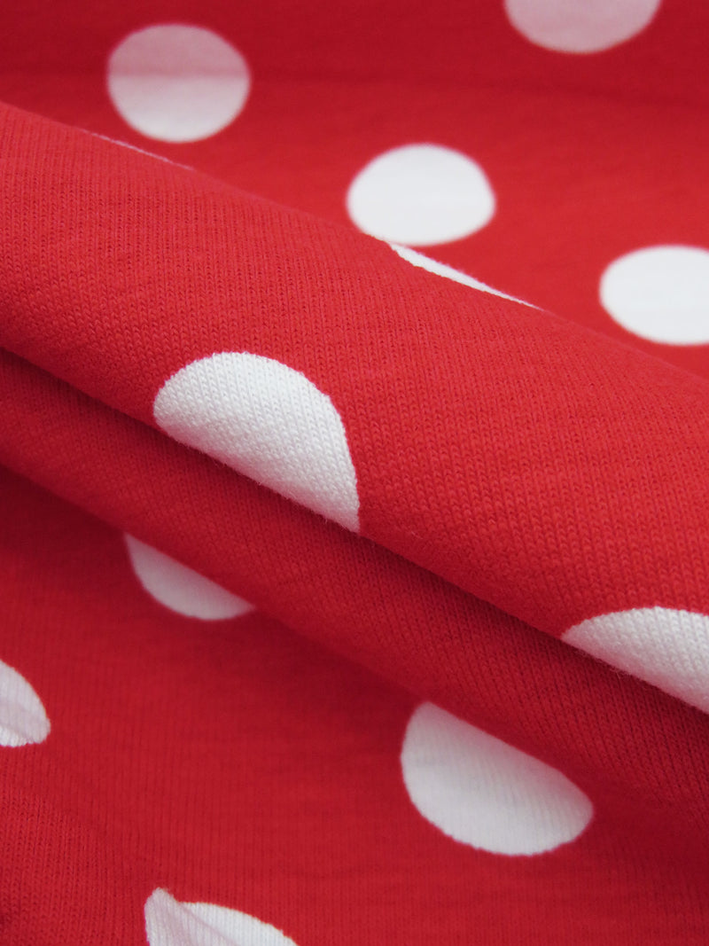 Cherry Red/White Cotton/Lycra Polka Dot print Jersey Knit 58W