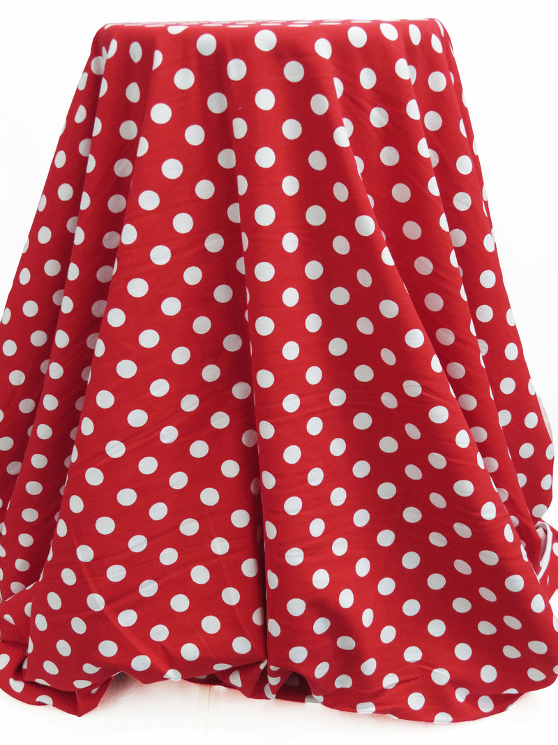 Cherry Red/White Cotton/Lycra Polka Dot print Jersey Knit 58W