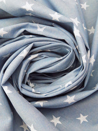 Light Steel Blue/White 100% Cotton Stars Print Classiques Chambray - Sevenberry By Robert Kaufman - 44W