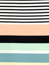 Peach/Steel Teal/Black/White Rayon/Lycra Horizontal Stripe Jersey Knit 56W