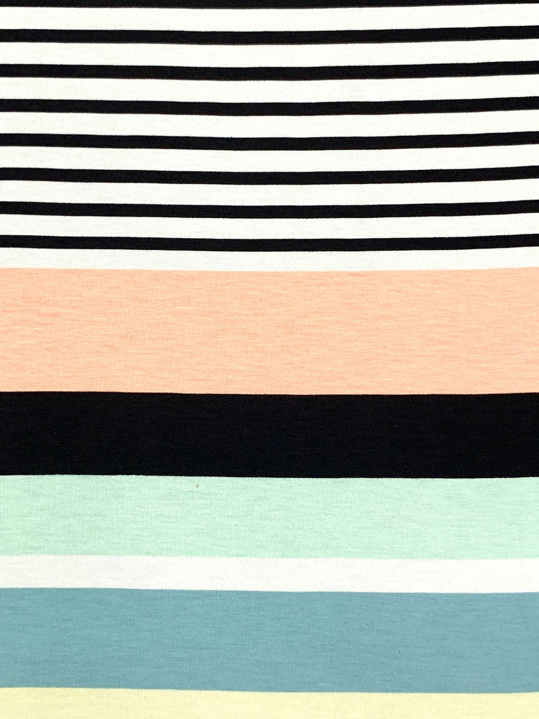 Peach/Steel Teal/Black/White Rayon/Lycra Horizontal Stripe Jersey Knit 56W