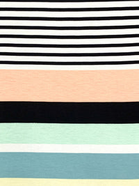 Peach/Steel Teal/Black/White Rayon/Lycra Horizontal Stripe Jersey Knit 56W