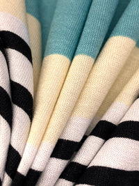 Peach/Steel Teal/Black/White Rayon/Lycra Horizontal Stripe Jersey Knit 56W