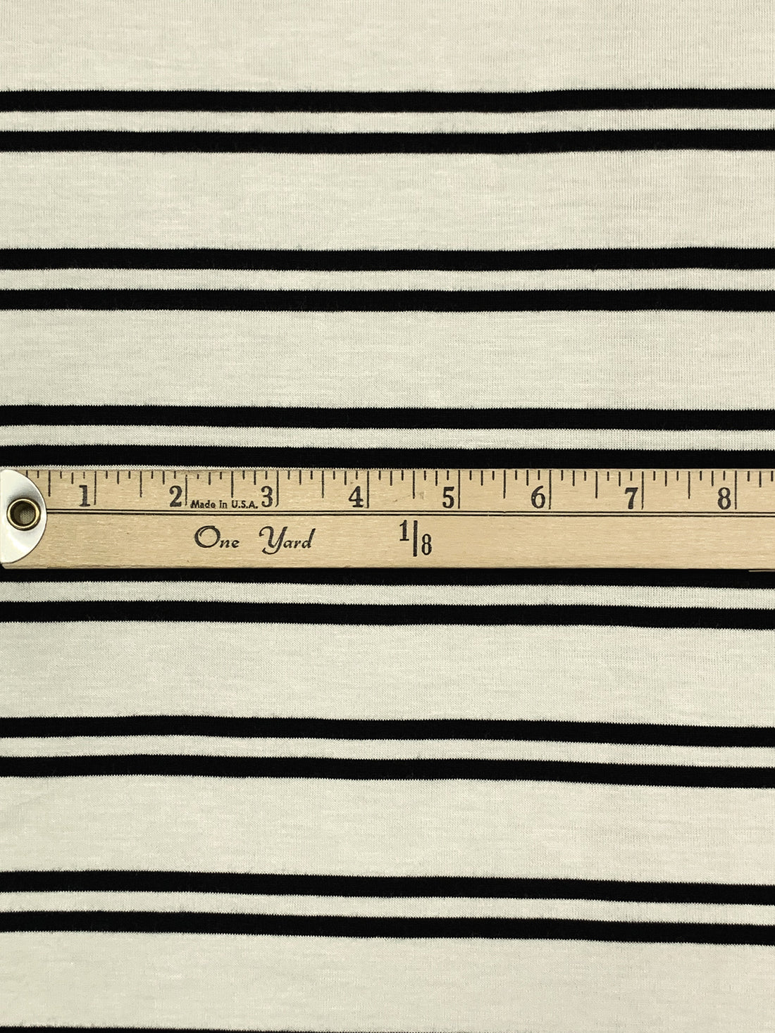 Vanilla Cream/Black Rayon/Lycra Horizontal Dual Stripe Jersey Knit 58W