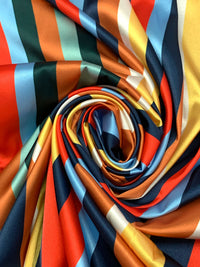 Navy/Vermilion/Multi Polyester/Lycra Vertical Stripe Print Charmeuse 57W