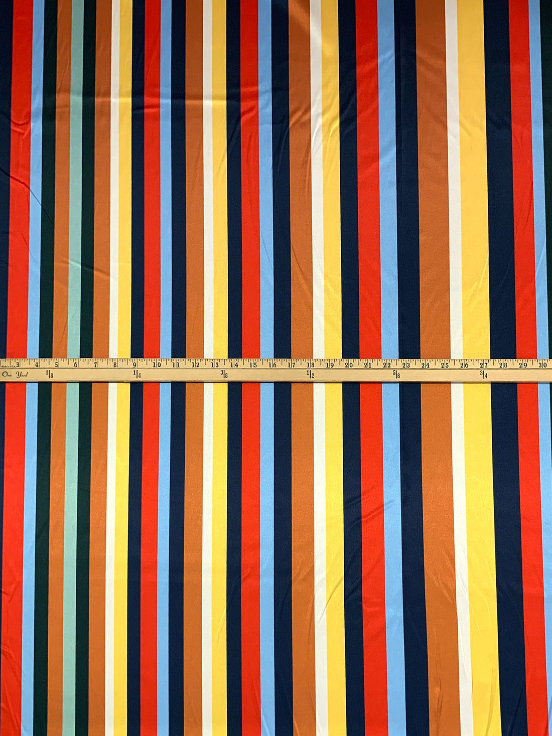 Navy/Vermilion/Multi Polyester/Lycra Vertical Stripe Print Charmeuse 57W