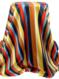 Navy/Vermilion/Multi Polyester/Lycra Vertical Stripe Print Charmeuse 57W