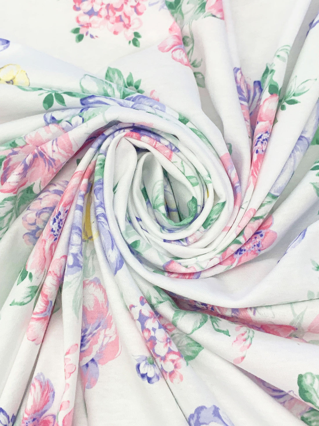 White/Soft Amethyst/Orchid Pink/Multi 100% Cotton Floral Print Jersey Knit 64W